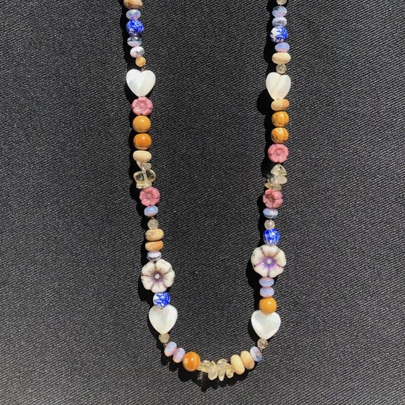 Beaded Necklace ‘Blueberry Muffin’ 16" Choker Hand-Knotted 14k Gold Plated - Picture 4 of 6